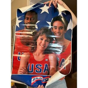 Vintage 1984 All the Way USA Olympic Poster Edwin Moses Mary Decker Salazar 80s